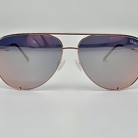 Quay Australia High Key Gold Frame Gold Mirror Lens Oversized Aviator Sunglasses - Picture 3 of 16